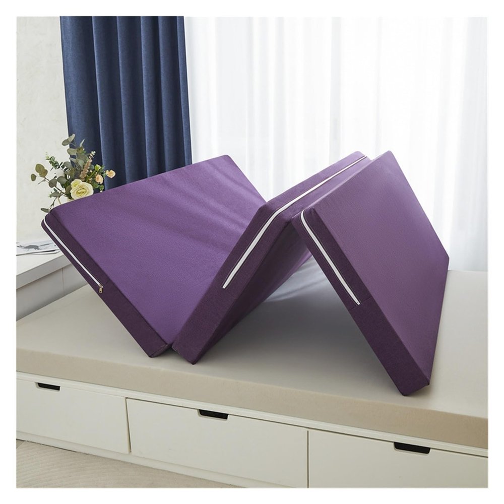 Folding Mattress, 3.5inch Thick Tri-Folding Memory Form Mattress, Portable Floor Bed, Foldable Floor Mattress Guest Bed for Camping, with Removable and Washable Cover(Purple,150x190cm/59x75in)