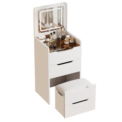 Dressing table storage cabinet all in one, multifunctional flip top dressing table, bedroom dressing table with lighted mirror, with mobile dressing stoolSuitable for bedroom(White,48cm/18.9in)