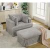 Zaboro 47.7 Inch Oversize Sofa with Pillow and Ottoman, Corduroy Chaise Longue with Movable Footstool, Comfy Reclining Upholstered Chair Couch for Living Room, Light Gray view 3