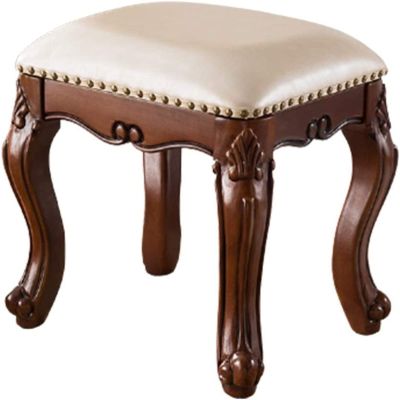 PAGOIAAR Vanity Bench Stool with Padded Cushion Piano Bench Benches Vanity Solid Wood Dressing Bench Makeup Stool Household Shoe Changing Stool Bedroom Carved Makeup Stool Piano Stool(White)