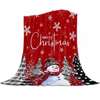 Christmas Blanket, Xmas Buffalo Plaid Tree Snowman Snowflake Throw Blanket Cozy Soft Flannel Fleece Blanket for Couch Sofa Bed Winter Holiday Decorative Blanket (40" x 50", Red)