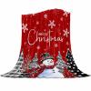 Christmas Blanket, Xmas Buffalo Plaid Tree Snowman Snowflake Throw Blanket Cozy Soft Flannel Fleece Blanket for Couch Sofa Bed Winter Holiday Decorative Blanket (40" x 50", Red) view 1