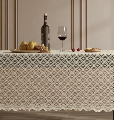 HLC.ME Sedona Lace Tablecloth, Small Rectangle, 54x72 Inch, Linen Taupe