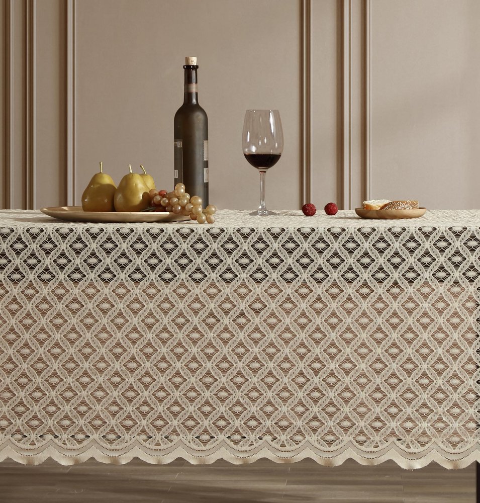 HLC.ME Sedona Lace Tablecloth, Small Rectangle, 54x72 Inch, Linen Taupe