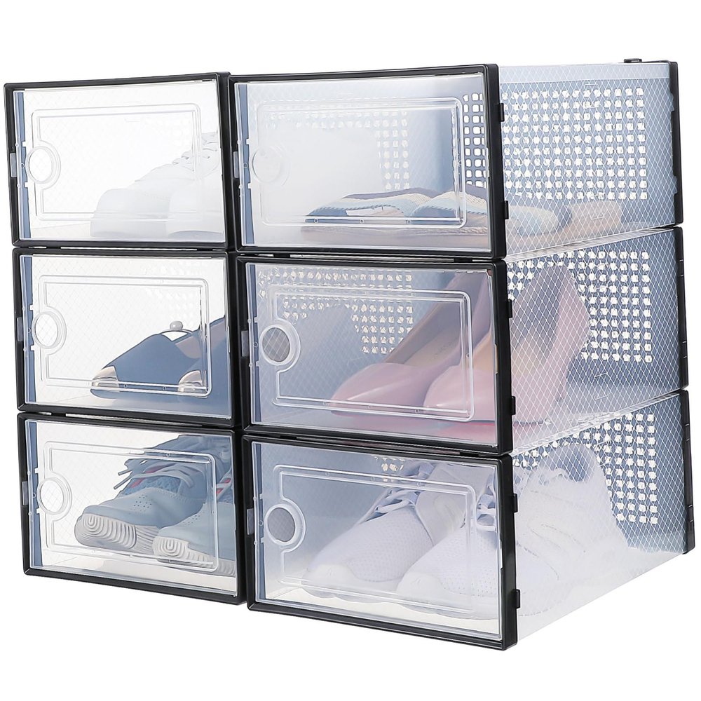 CAXUSD 6pcs Clear Stackable Shoe Storage Boxes for Sneakers Transparent Design for Easy Organization and Display and Versatile Shoe Holder for Home and Closet Use