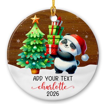 Baby Panda Merry Christmas Ornament, Personalized Panda Baby Ornament 2026, Animal Themed Ceramic Ornament, Customized Panda Lovers Xmas Ornament with Name & Text, Gifts for Baby Boys Girls
