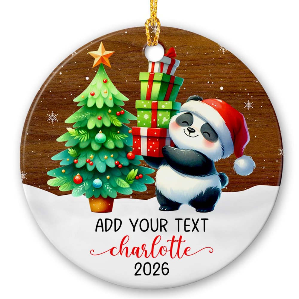 Baby Panda Merry Christmas Ornament, Personalized Panda Baby Ornament 2026, Animal Themed Ceramic Ornament, Customized Panda Lovers Xmas Ornament with Name & Text, Gifts for Baby Boys Girls