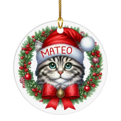 American Curl Wreath Ornament, Customized American Curl Ornament with Name, Personalized Cat Ornament Christmas 2026, American Curl Keepsake Ornament, Gifts for Men Women, American Curl Xmas Ornament
