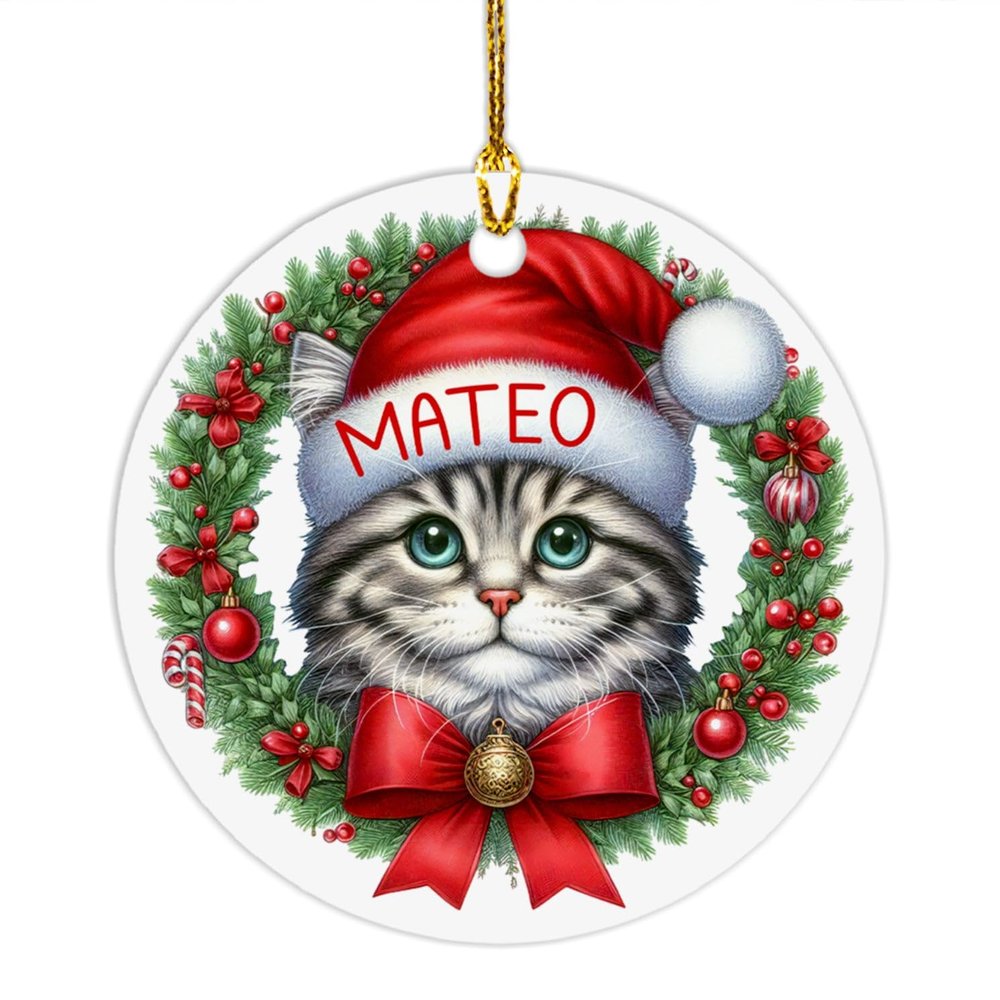 American Curl Wreath Ornament, Customized American Curl Ornament with Name, Personalized Cat Ornament Christmas 2026, American Curl Keepsake Ornament, Gifts for Men Women, American Curl Xmas Ornament