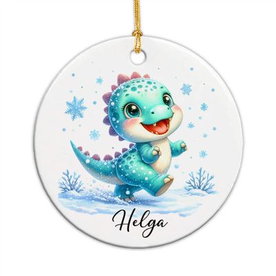 2024 Dinosaur Ornament On Christmas Holiday, Personalized Dinosaur Keepsake Decor, Dinosaur Christmas Ornament Gift for Bestie BFF, Customized Dinosaur Lover Gift, Custom Dinosaur Ceramic Ornaments