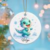 2024 Dinosaur Ornament On Christmas Holiday, Personalized Dinosaur Keepsake Decor, Dinosaur Christmas Ornament Gift for Bestie BFF, Customized Dinosaur Lover Gift, Custom Dinosaur Ceramic Ornaments view 3