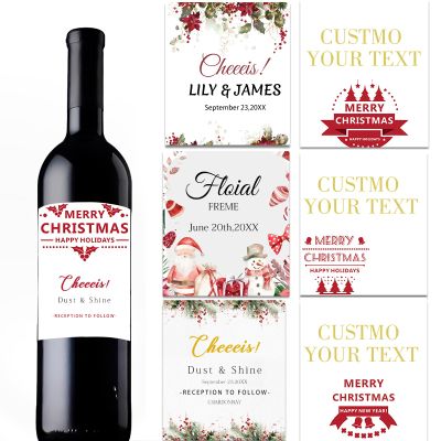 Christmas Wine Bottle Labels Personalized, Custom Label for Wine Waterproof Personalized Your Text/Logo/Image for Wedding Birthday Party Christmas Wine Labels