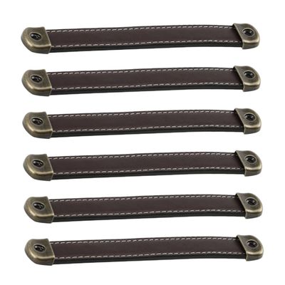 QUMIIRITY 6pcs Leather Drawer Pulls and Cabinet Handles Easy to Install Vintage Style for Kitchen Bathroom Dresser and Living Room Furniture Comfortable Touch and Wide Application
