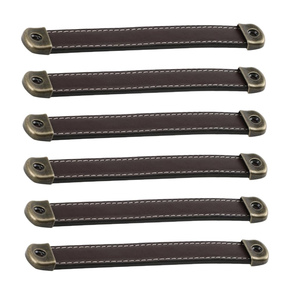 QUMIIRITY 6pcs Leather Drawer Pulls and Cabinet Handles Easy to Install Vintage Style for Kitchen Bathroom Dresser and Living Room Furniture Comfortable Touch and Wide Application