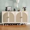 mixtavie Beige Rattan 4-Door Buffet Cabinet - Boho Style Sideboard with Storage for Dining & Living Room view 1