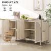 mixtavie Beige Rattan 4-Door Buffet Cabinet - Boho Style Sideboard with Storage for Dining & Living Room view 2