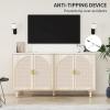 mixtavie Beige Rattan 4-Door Buffet Cabinet - Boho Style Sideboard with Storage for Dining & Living Room view 3