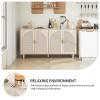 mixtavie Beige Rattan 4-Door Buffet Cabinet - Boho Style Sideboard with Storage for Dining & Living Room view 4