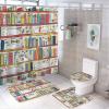 Dunmat Abstract Bookshelf Cat Shower Curtains with Rugs Toilet Lid Cover and Bath Mat for Bathroom,Home Tub Curtains Sets with Rugs Colorful Bookshelf Cartoon Animal Print Four-Piece view 1