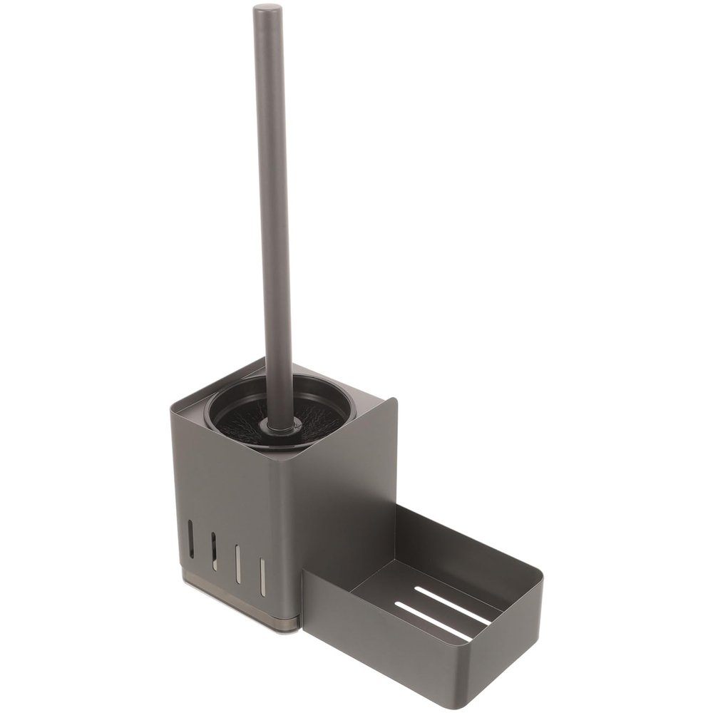 IWOWHERO Wall-mounted Toilet Brush Holder with Drip Tray Sturdy Bathroom Storage Rack for Cleaning Tools Space-saving Organizer for Toiletries and Accessories Stylish Finish