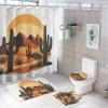 Dunmat Medieval Style Cactus Shower Curtains with Rugs Toilet Lid Cover and Bath Mat for Bathroom,Home Tub Curtains Sets with Rugs Abstract Desert Sun Plant Print Four-Piece view 1