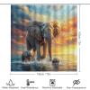 Dunmat Watercolor Cute Elephant Shower Curtains with Rugs Toilet Lid Cover and Bath Mat for Bathroom,Home Tub Curtains Sets with Rugs Sunset Three Elephants Playing Print Four-Piece view 2