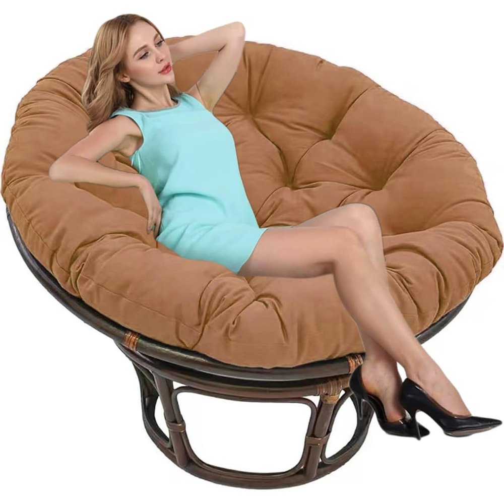 Gavilion Round Papasan Cushions Without Chair, Soft Thickness Egg Chair Cushion, Outdoor Comfort Swing Chair Cushion for Courtyard Garden,Coffee,35.4"