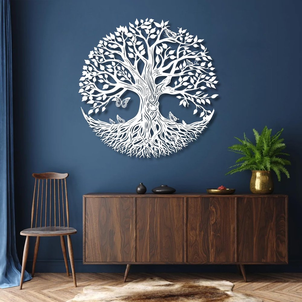 Yemwot Metal Tree of Life Wall Decor, Circle of Life Metal Tree Wall Art, Branch Art, Spiritual Decor, Modern Sculpture Decoration, Living Room Bedroom (White-Tree 4, 18"x 18"| 47x47cm)