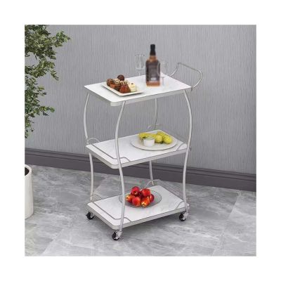 yanzhuen001 Kitchen Mobile Shelf, 3 Tier Bar Carts for The Home, Rolling Bar Cart, Bar Serving Cart with Wheels for Living Room, Kitchen, Dining Room, Silvery,Cart