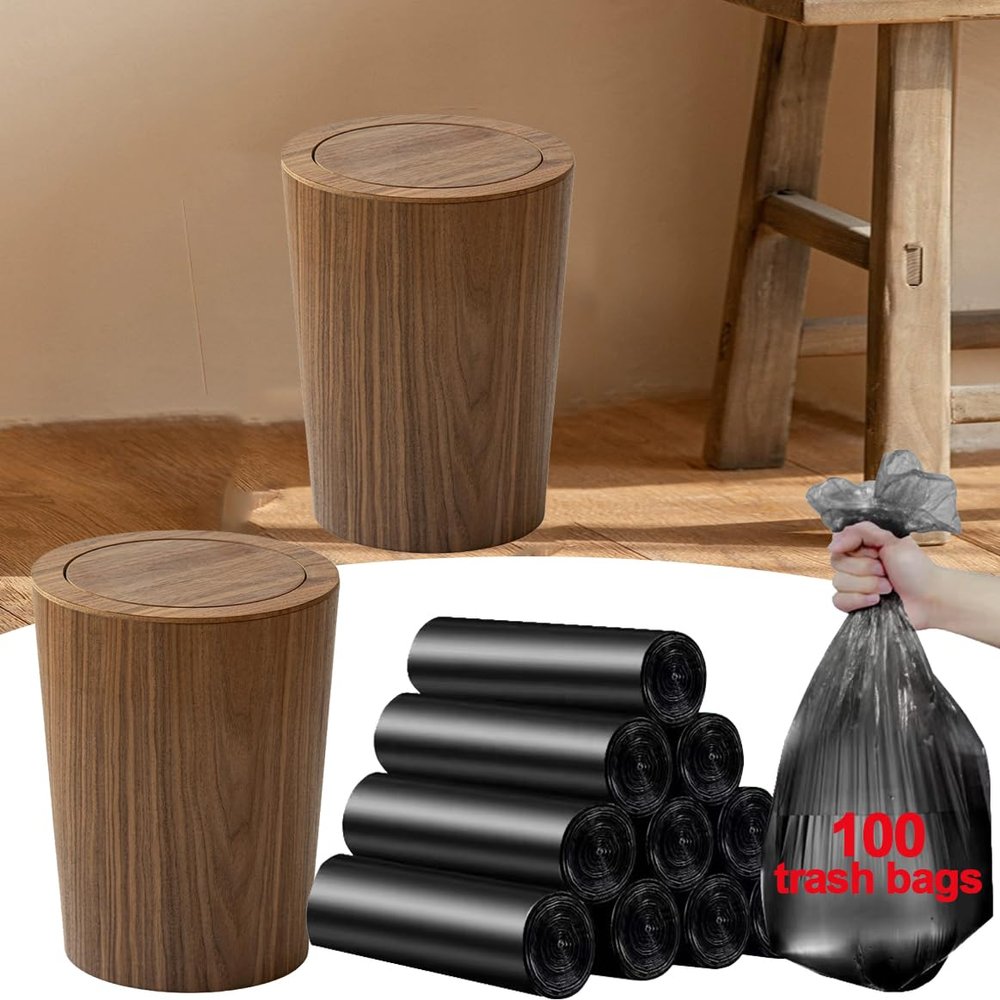 11.8in Round Wood Trash Can with Lid, 9l 2024 New Japanese-Style Natural Wood Garbage Recycling Bin, Wooden Trash Can with Swinging Lid, for Bathrooms, Powder Room, Kitchen B