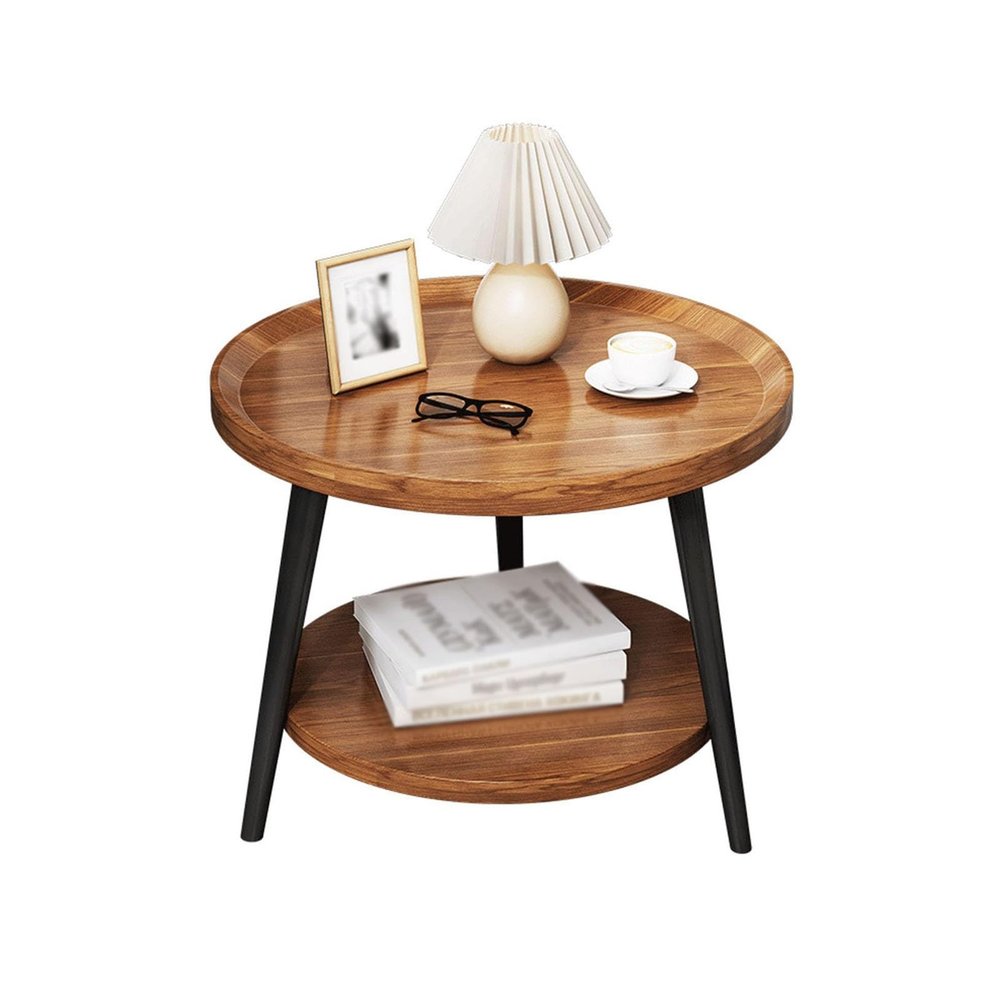 2-Tier Coffee Table Round, Small Side Table for Small Spaces, Large Storage Tea Table,Modern Oval Center Table with Wood Tabletop and Metal Frame for Small Space,Home, Office(Natural,40*40*48cm/16*16*