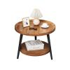 2-Tier Coffee Table Round, Small Side Table for Small Spaces, Large Storage Tea Table,Modern Oval Center Table with Wood Tabletop and Metal Frame for Small Space,Home, Office(Natural,40*40*48cm/16*16* view 1
