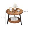 2-Tier Coffee Table Round, Small Side Table for Small Spaces, Large Storage Tea Table,Modern Oval Center Table with Wood Tabletop and Metal Frame for Small Space,Home, Office(Natural,40*40*48cm/16*16* view 2