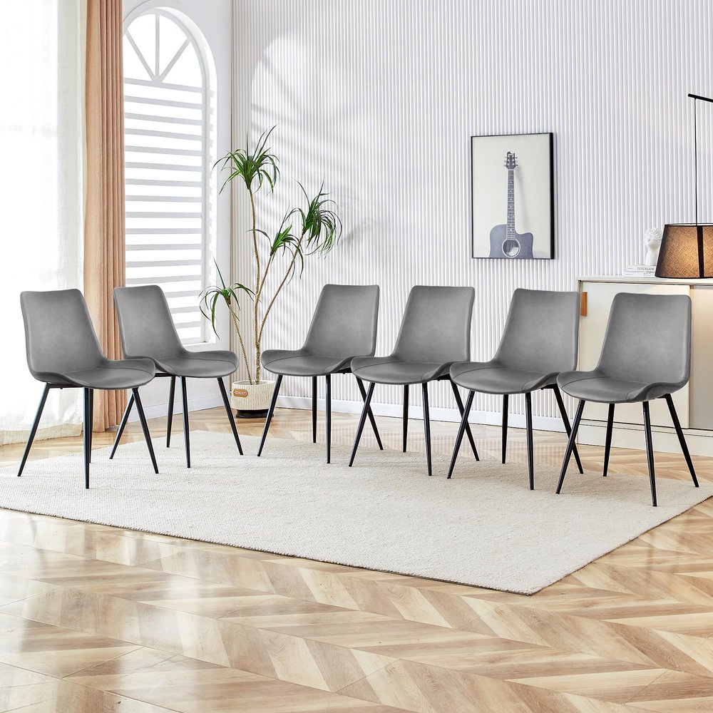 Aimerive Modern Dining Chairs Set of 6, PU Leather Dining Room Chairs, Upholstered Kitchen Chairs with Ergonomic Backrest & Sturdy Metal Legs, Perfect for Dining Room, Living Room, Grey
