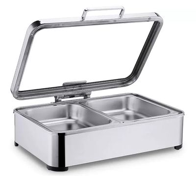 UMJIGF Desktop Buffet Server Rectangular hot Pot Buffet Set Tableware Buffet Server Electric Heating Transparent Window Capacity,B-Stainless Steel