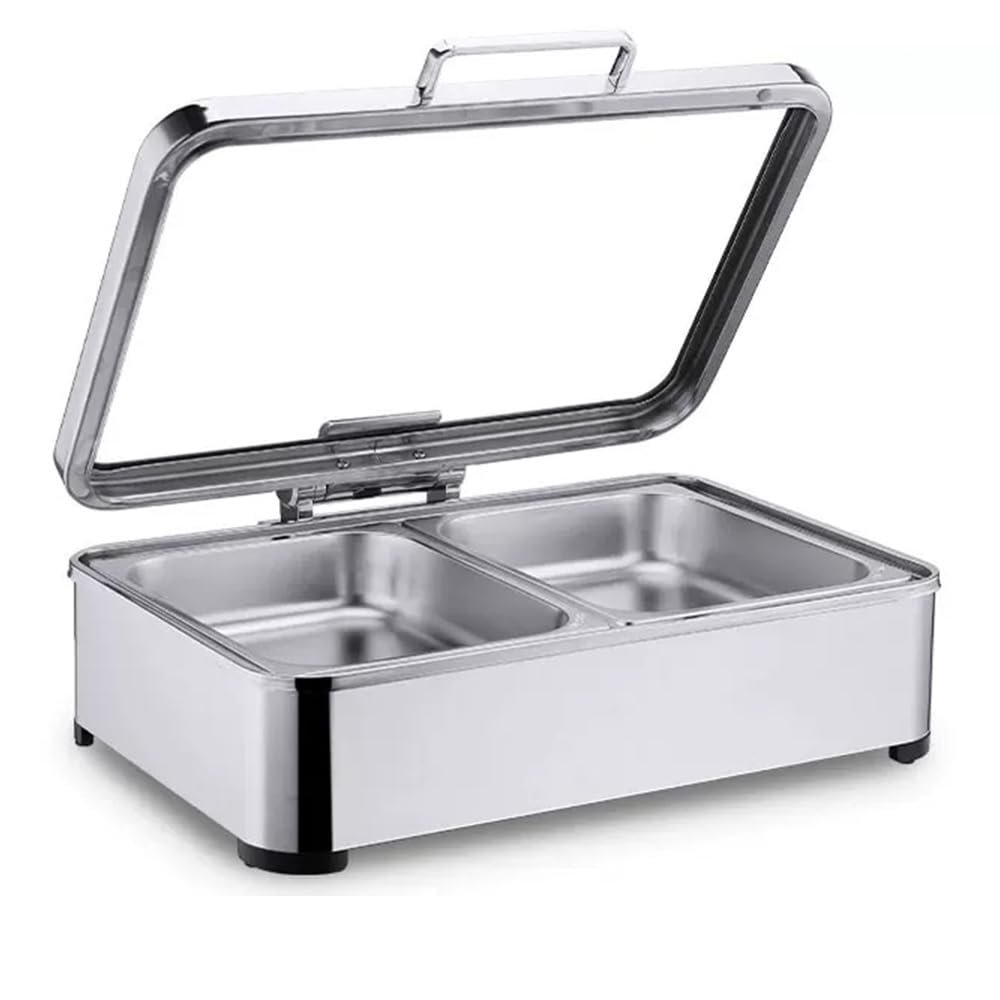 UMJIGF Desktop Buffet Server Rectangular hot Pot Buffet Set Tableware Buffet Server Electric Heating Transparent Window Capacity,B-Stainless Steel