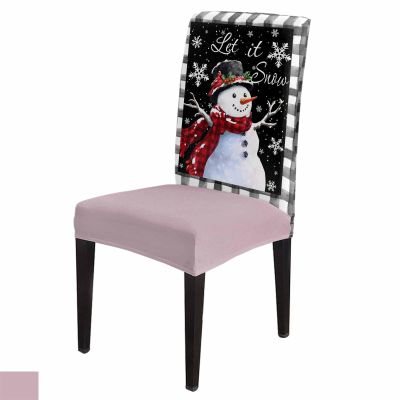 Chair Covers Set of 4, Christmas Snowman Winter Snowflakes Bird Snow Black White Buffalo Check Stretchable Parsons Chair Slipcovers Removable Kitchen Chair Protector for Dining Room