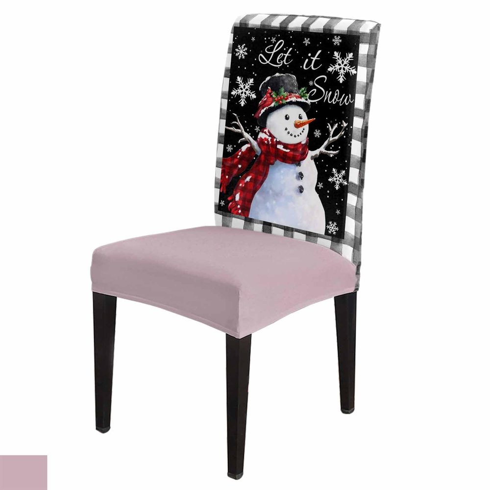 Chair Covers Set of 4, Christmas Snowman Winter Snowflakes Bird Snow Black White Buffalo Check Stretchable Parsons Chair Slipcovers Removable Kitchen Chair Protector for Dining Room