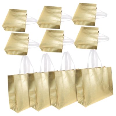 SECFOU 10pcs Reusable Cloth Tote Bags Printed Folding Non-woven Storage Bags for Festivals and Clothes Favors