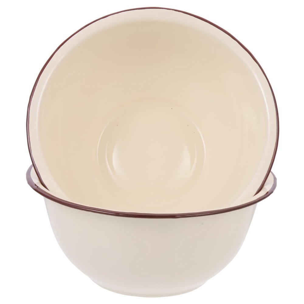 BEBEMOKO 2pcs Retro Enamel Bowls Vintage Style Multi-use Enamelware for Serving Mixing and Kitchen for Soup Salad and Fruit Ivory White
