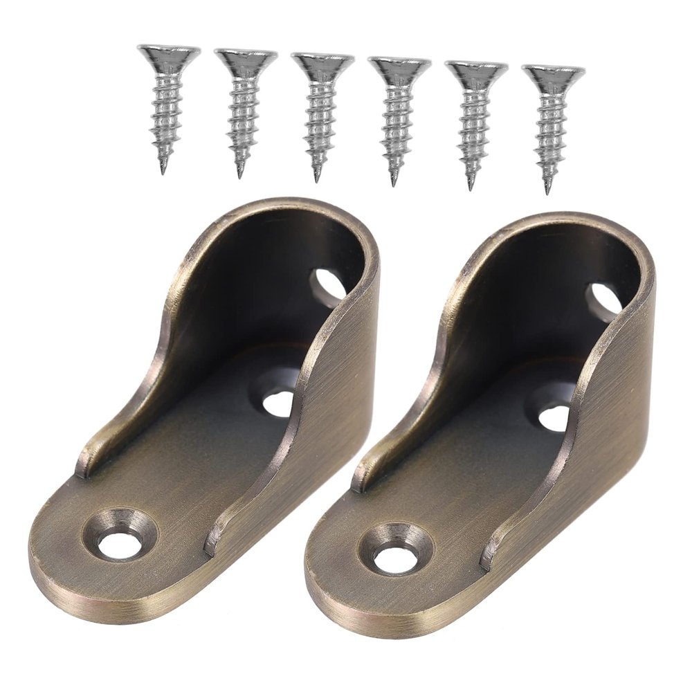 Hohopeti 2pcs Closet Rod Holders Rustproof Pole Socket Flange Base for Clothes Hanging Shower Curtain Rod Support Bronze Finish for Home Use