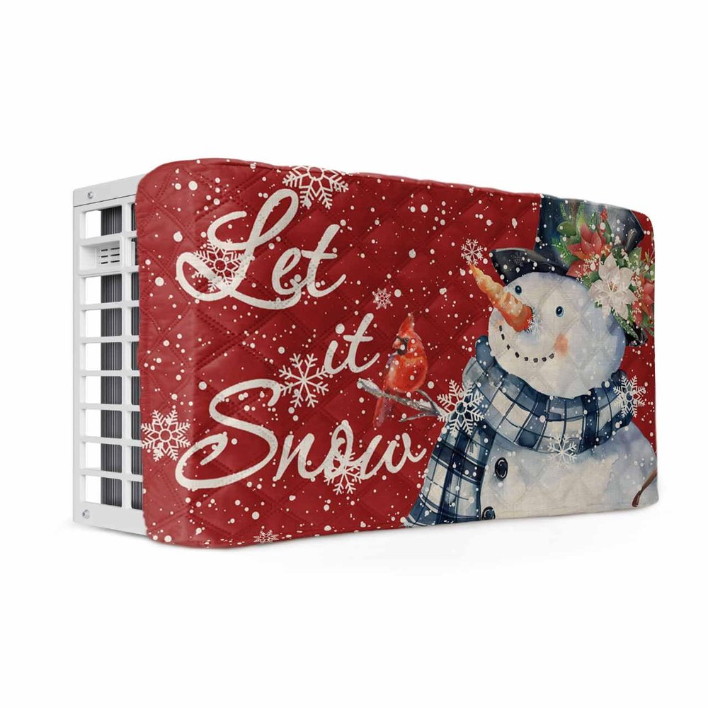 Christmas Snowman Indoor Air Conditioner Cover for Window Units, White Snowflake Retro Bird Red Flower Double Insulation Adjustable Waterproof Indoor AC Cover with Elastic Straps 17" x 13" x 3.5"