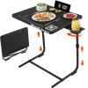 Adjustable TV Tray Black Dinner - Folding Trays for Eating On Couch Wooden Tables Mate Stand Foldable Desk with Cup Holder Portable view 1