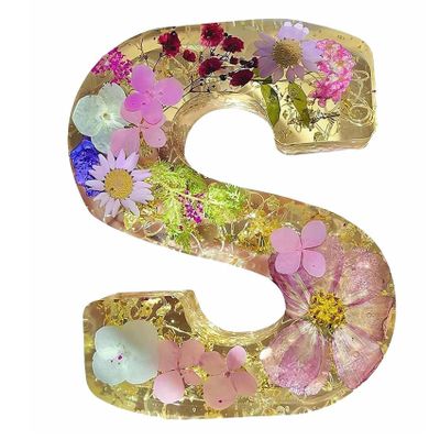 Handmade Floral Night Light - Floral Resin Night Light,Pressed Flower Resin Letters Nightlight with LED Light,DIY Handmade Custom Letter Decortions Lamps for Women Girls Gift (S)
