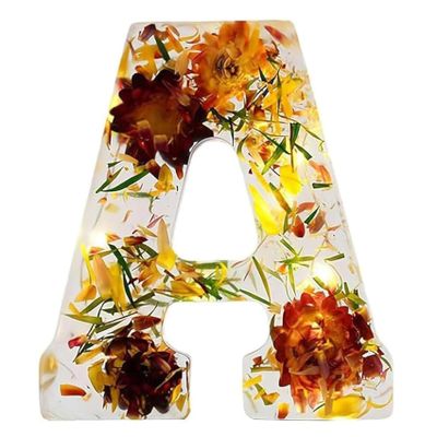 Handmade Floral Night Light - Floral Resin Night Light,Pressed Flower Resin Letters Nightlight with LED Light,DIY Handmade Custom Letter Decortions Lamps for Women Girls Gift (A)