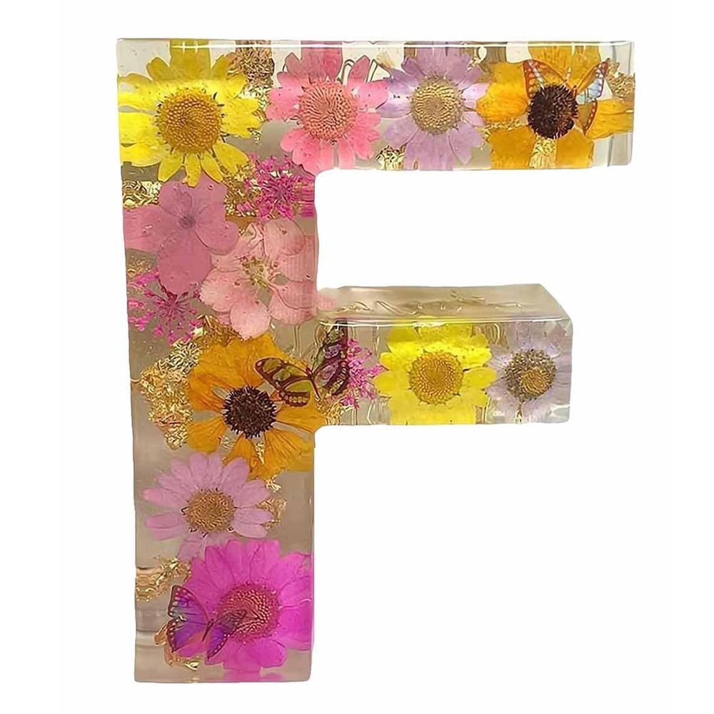 Handmade Floral Night Light - Floral Resin Night Light,Pressed Flower Resin Letters Nightlight with LED Light,DIY Handmade Custom Letter Decortions Lamps for Women Girls Gift (F)