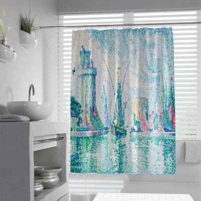 SHUODAOCO Abstract Shower Curtains Blue and White Shower Curtain Retro Architecture Long Shower Curtain Washable Polyester Fabric Shower Curtain 54Wx72L