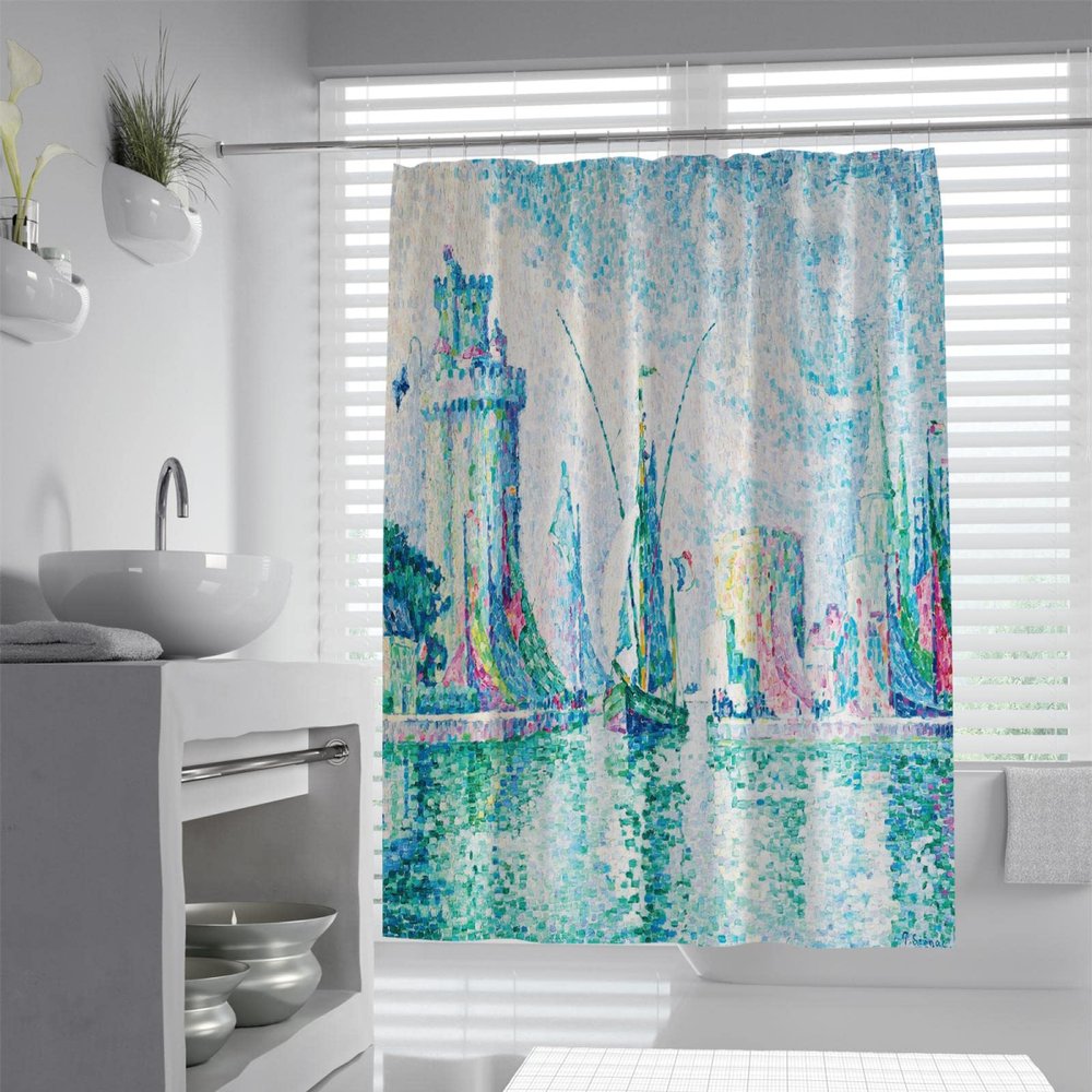 SHUODAOCO Abstract Shower Curtains Blue and White Shower Curtain Retro Architecture Long Shower Curtain Washable Polyester Fabric Shower Curtain 54Wx72L