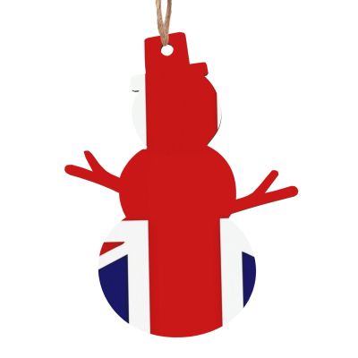 Christmas Wooden Ornaments, UK Flag - Christmas Tree Decoration for Party Decoration and Xmas Day - Snowman Shape