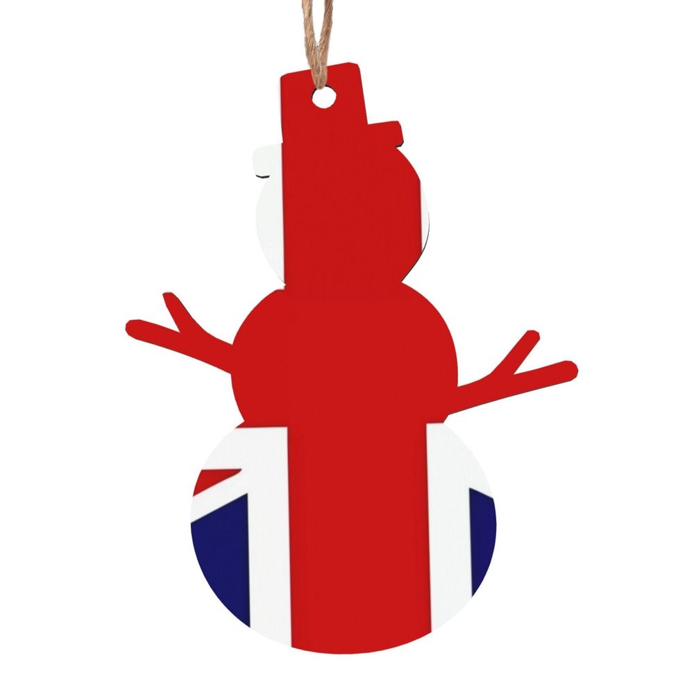 Christmas Wooden Ornaments, UK Flag - Christmas Tree Decoration for Party Decoration and Xmas Day - Snowman Shape
